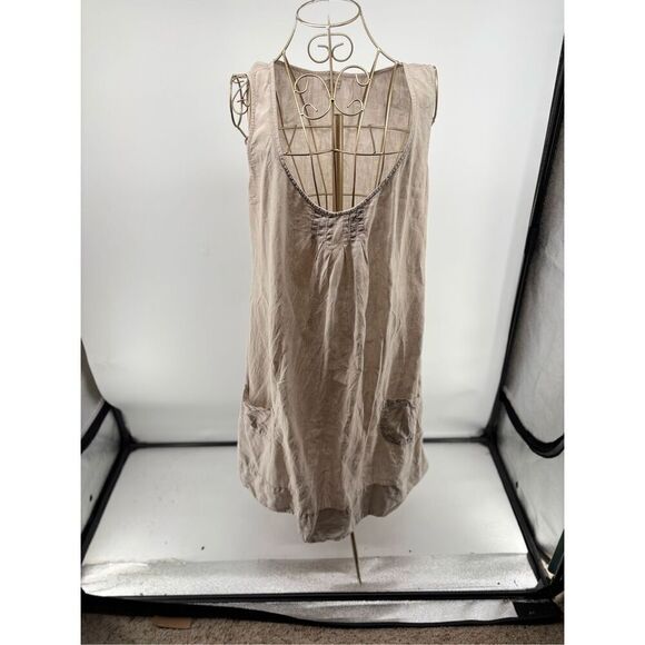 Hartford 100% Linen  Tan Sleeveless Dress Pockets Size 6 - Picture 1 of 10